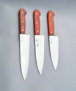 Set of three chef knives, BBQ knife, takbir knife, and kitchen knife