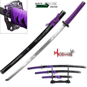 3-Piece Purple Katana Sword Set with Stand – Japanese Samurai Sword